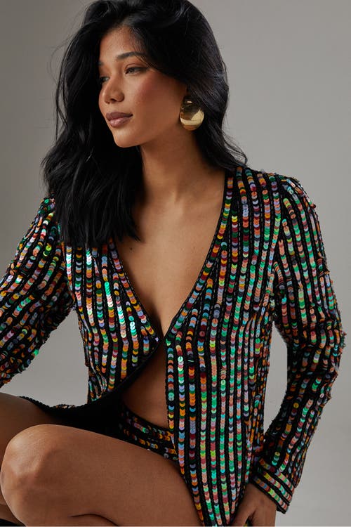Warehouse Premium Hand Embellished Sequin Jacket In Animal Print