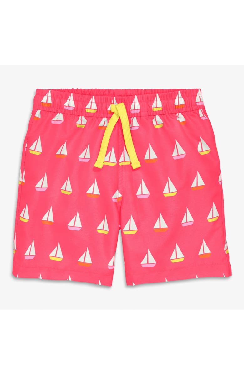 Primary Kids Swim Trunk, Main, color, Bright Azalea Sailboats
