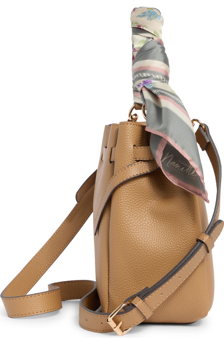 Nanette Lepore Scarf Trim Belted Bucket Bag, Alternate, color, Brown Sugar
