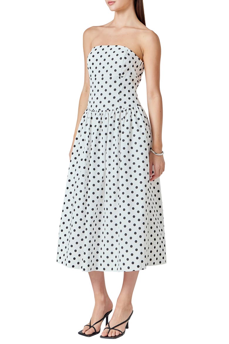 Polka Dot Strapless A-Line Dress, Alternate, color, WHITE/ BLACK