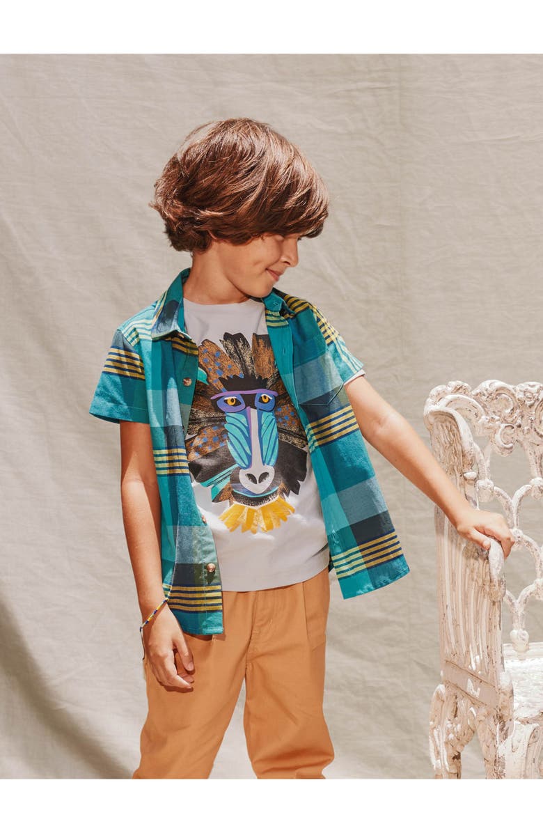 Tea Collection Plaid Button Up Woven Shirt, Alternate, color, Amazonian Plaid