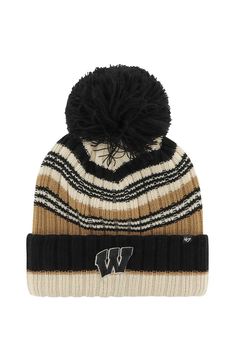 '47 Women's '47 Khaki Wisconsin Badgers Barista Cuffed Knit Hat with Pom, Main, color, Khaki
