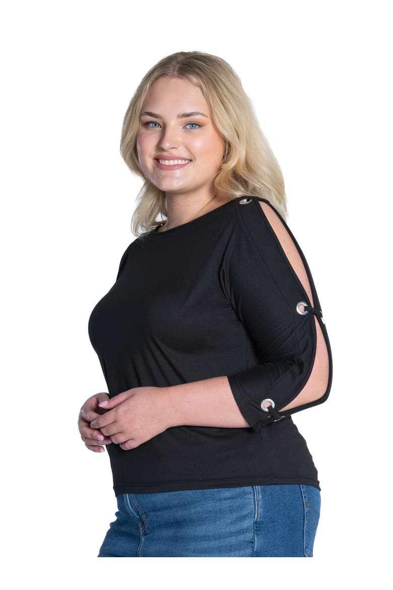 Grommet Cold Shoulder Jersey Top, Alternate, color, BLACK