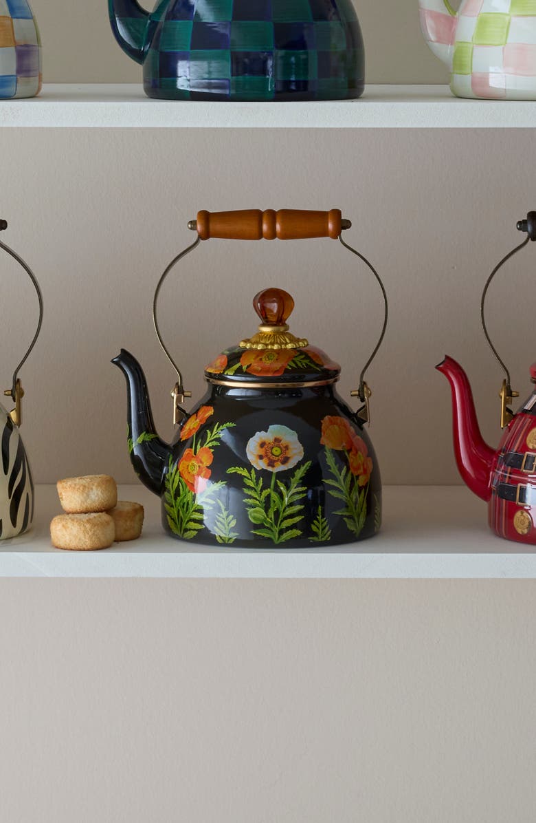 MACKENZIE CHILDS Poppy Enameled Steel 2-Quart Tea Kettle, Alternate, color, Black