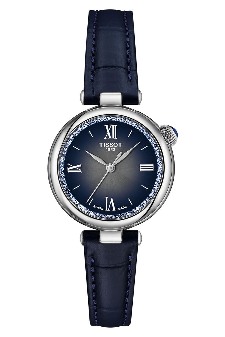 Desire Leather Strap Watch, 28mm, Main, color, BLUE