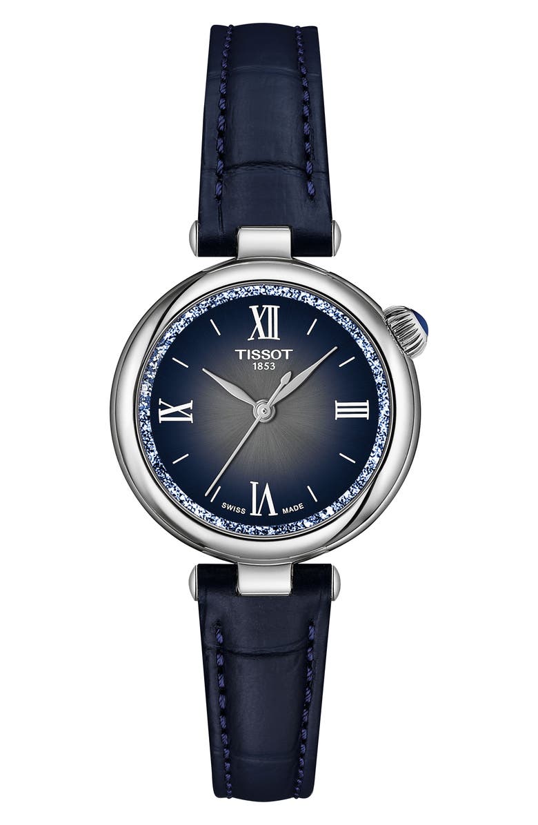 Tissot Desire Leather Strap Watch, 28mm, Main, color, Blue