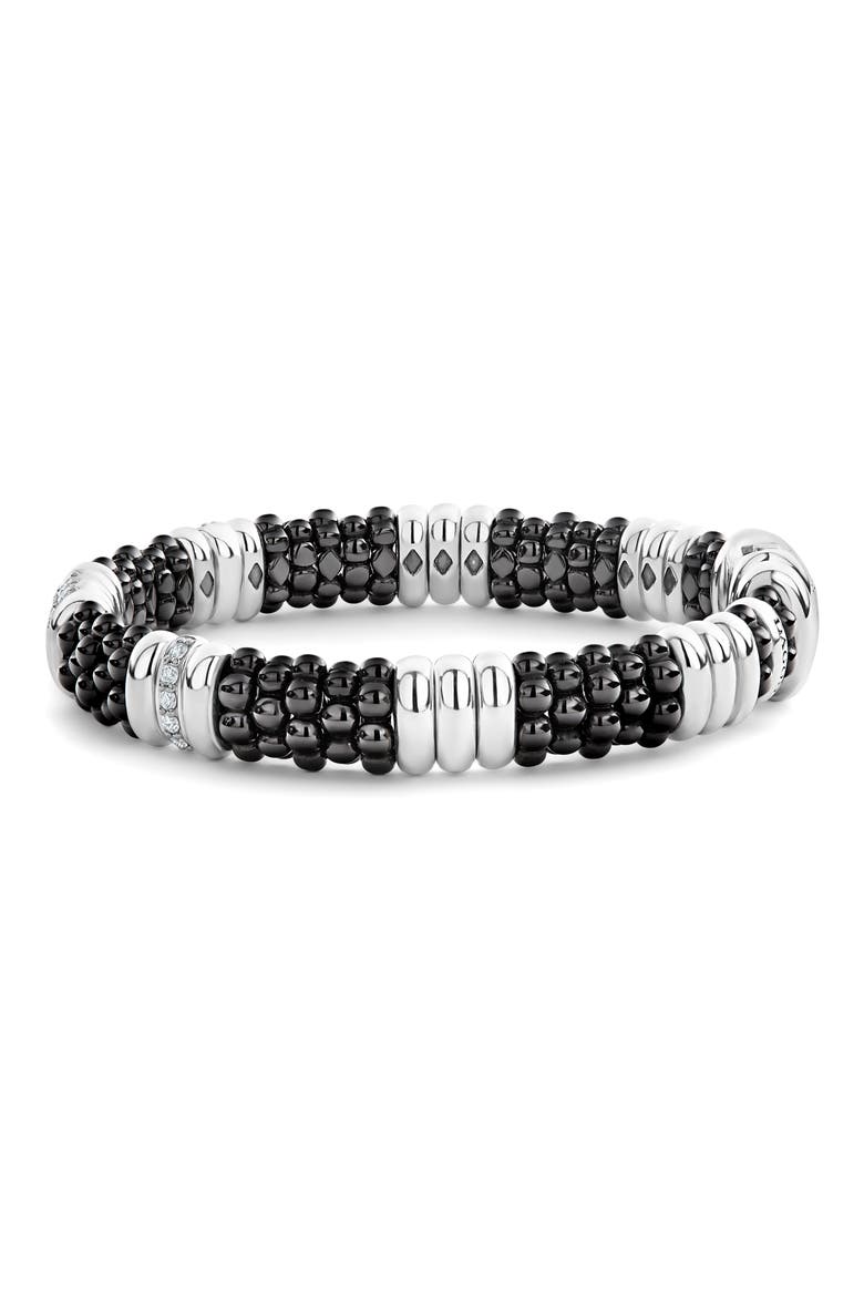 Black Caviar Diamond Station Bracelet, Alternate, color, SILVER/ CERAMIC/ DIAMOND