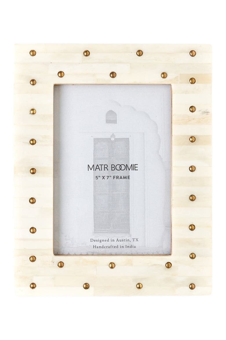 Mukhendu 5x7 Picture Frame - Carved Bone, Brass Studs, Main, color, White