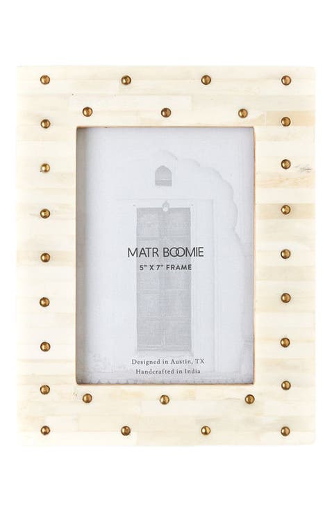 Mukhendu 5x7 Picture Frame - Carved Bone, Brass Studs