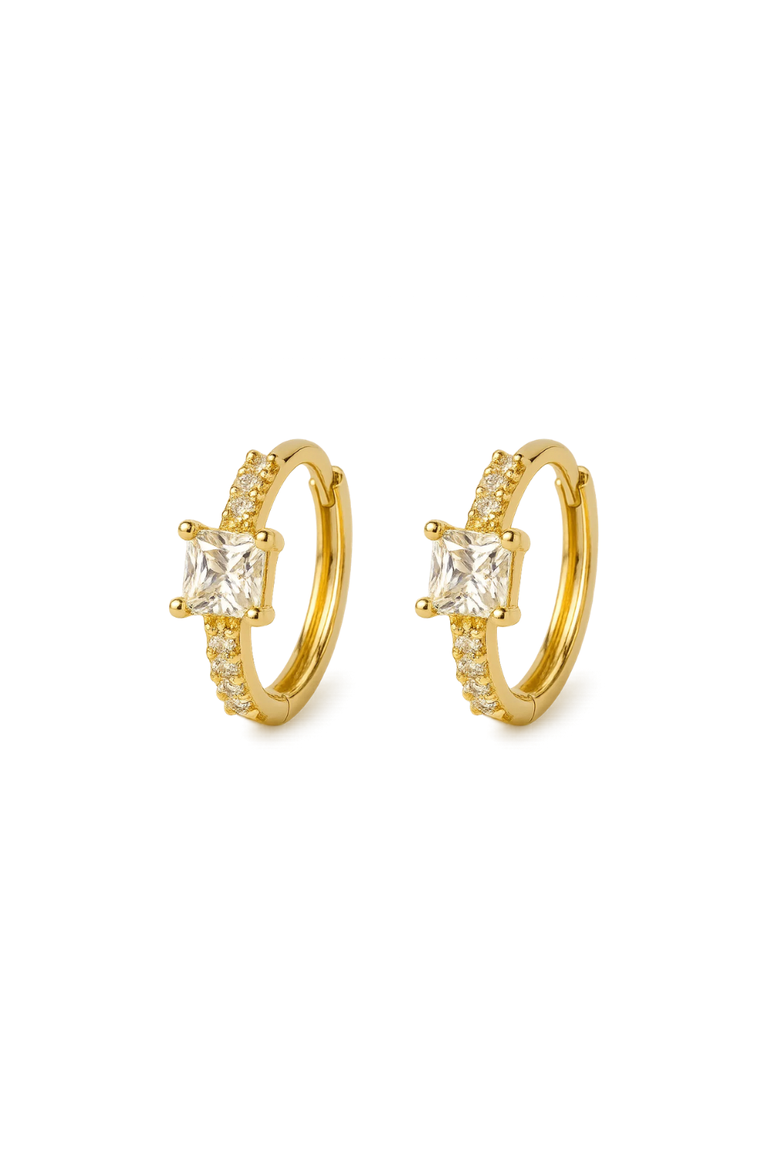 Lila Square-Cut Huggie Hoop Earrings, Main, color, Gold