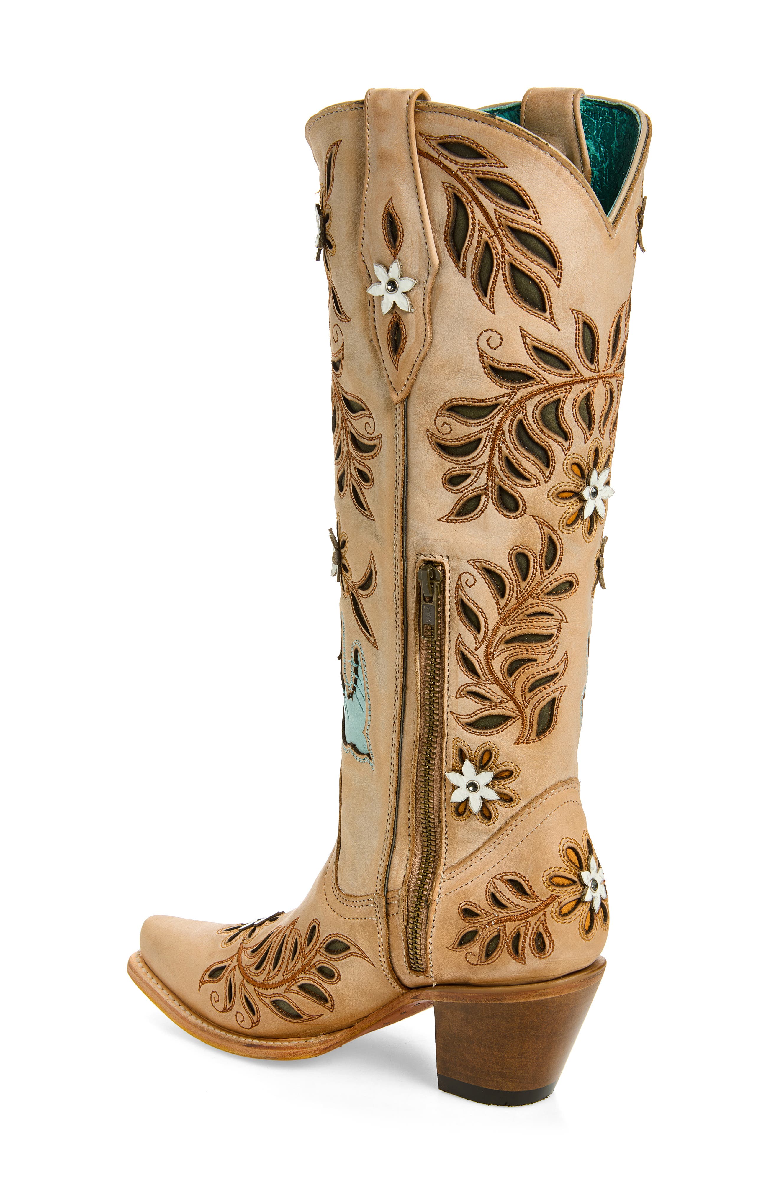 Flower & Bird Cutout Cowboy Boot, Alternate, color, STRAW