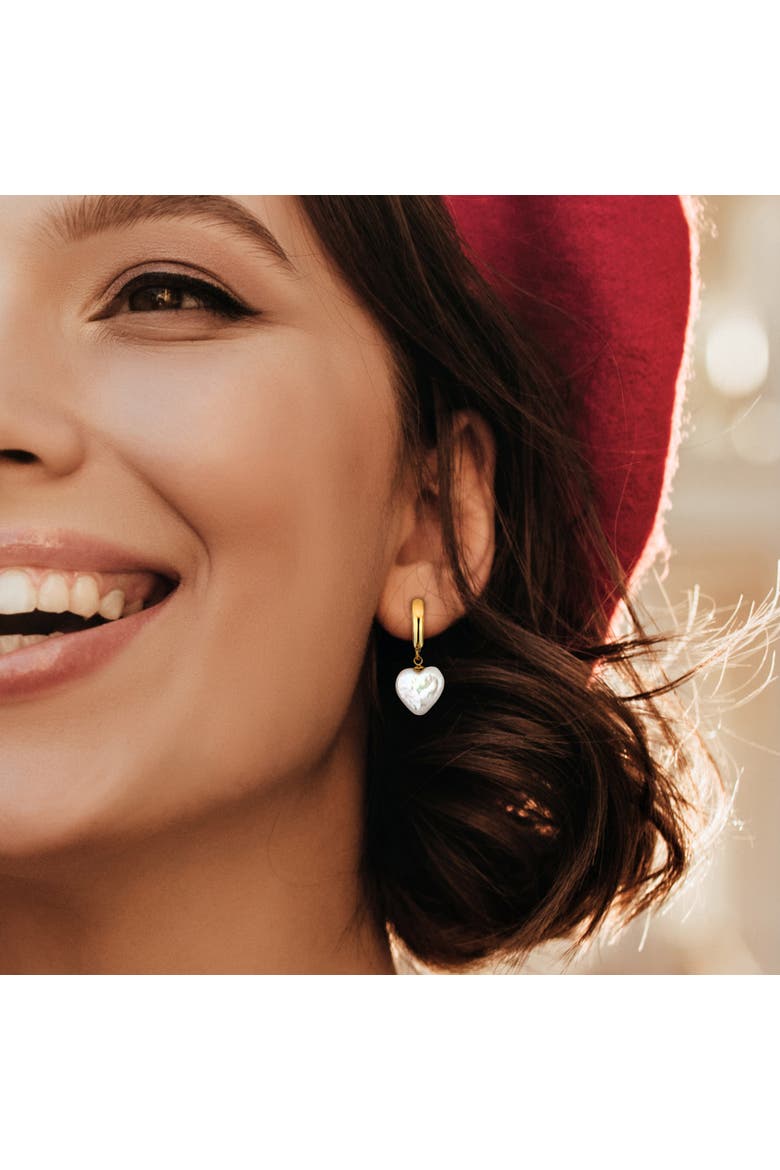 Cultured Pearl Heart Drop Earrings 14k, Alternate, color, Yellow Gold