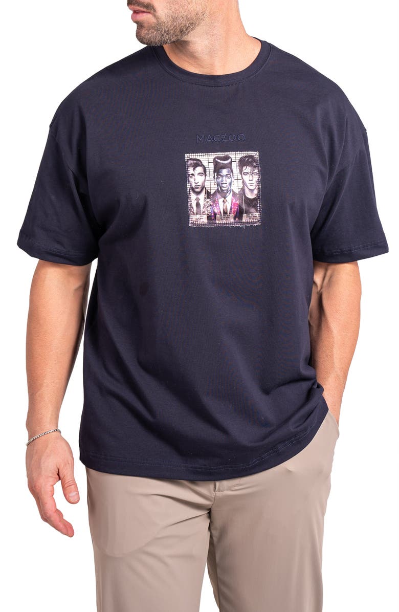 Maceoo Ascension Stars Appliqué Cotton Graphic T-Shirt, Alternate, color, Black