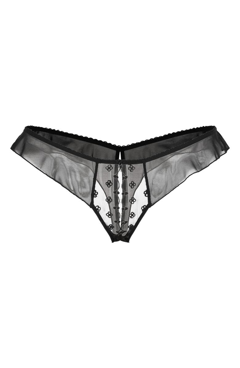 SAVAGE X FENTY Sweet Fetish Crotchless Brazilian Panties, Alternate, color, Black Caviar