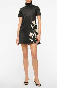 Ilana Floral Appliqué Satin Cocktail Minidress