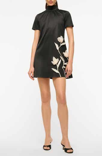 STAUD Ilana Floral Appliqué Satin Cocktail Minidress