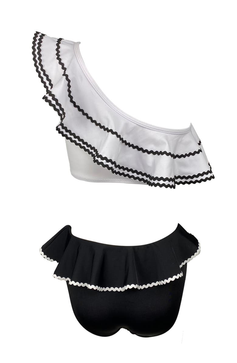 NESSI BYRD One-Shoulder Cutout Ring-Detail One-Piece Swimsuit, Alternate, color, White-Black