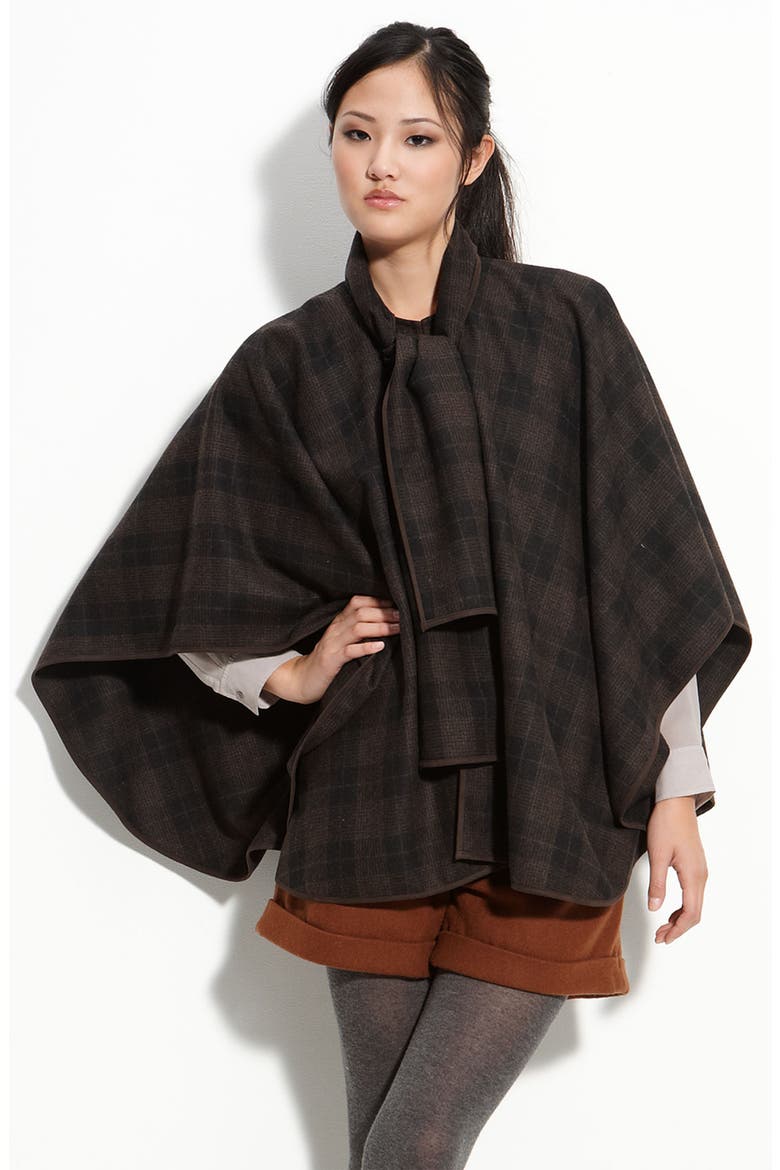 Tie Front Cape, Main, color, BLACK PLAID