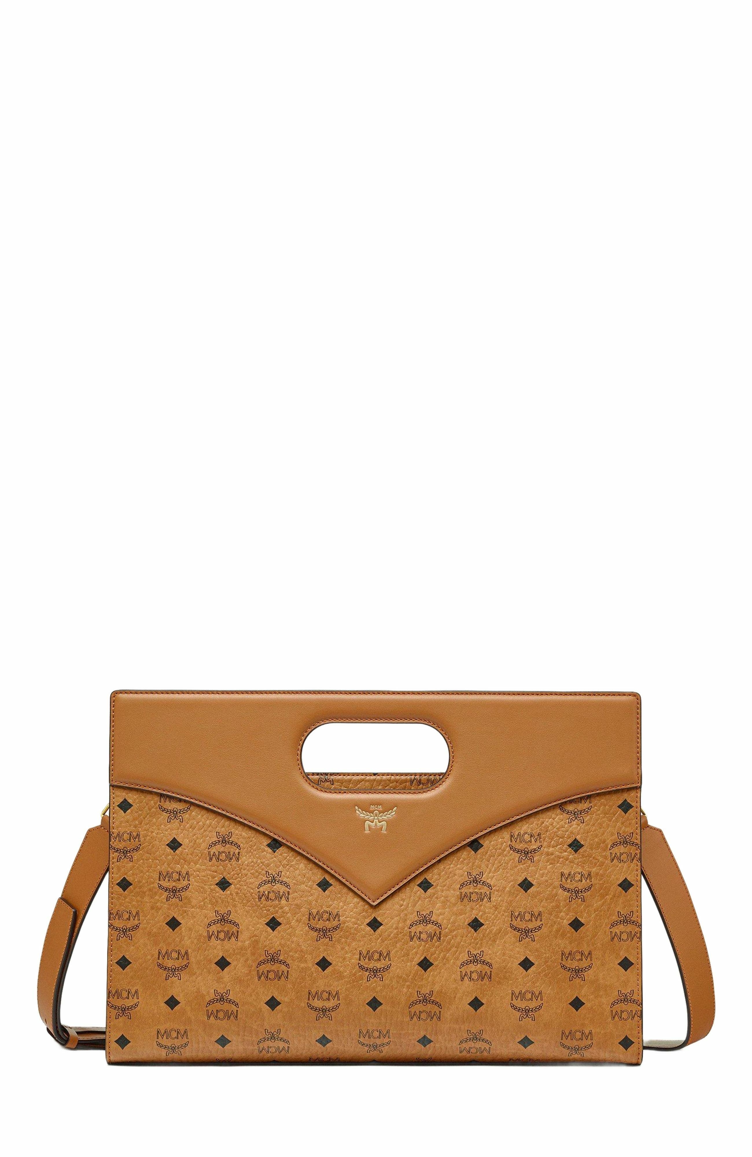 MCM Diamond Tote in Visetos Leather Mix, Main, color, Cognac
