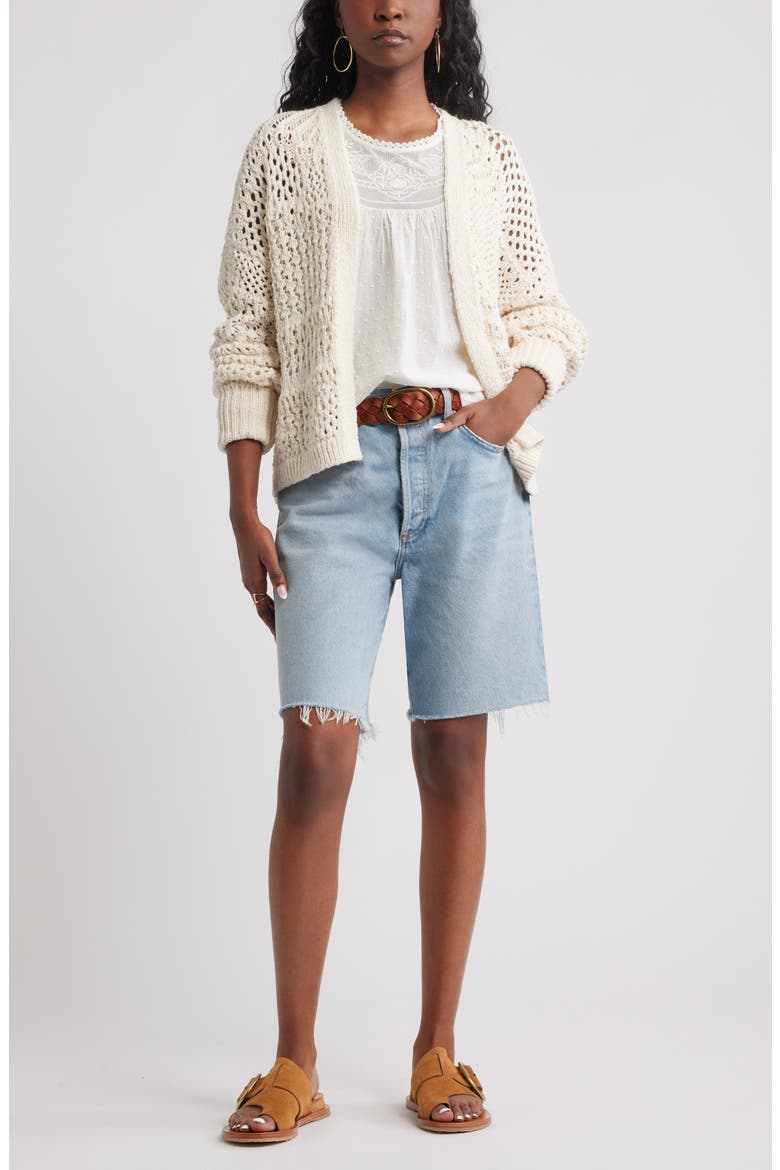 Openwork Slouchy Cotton Cardigan, Alternate, color, IVORY DOVE