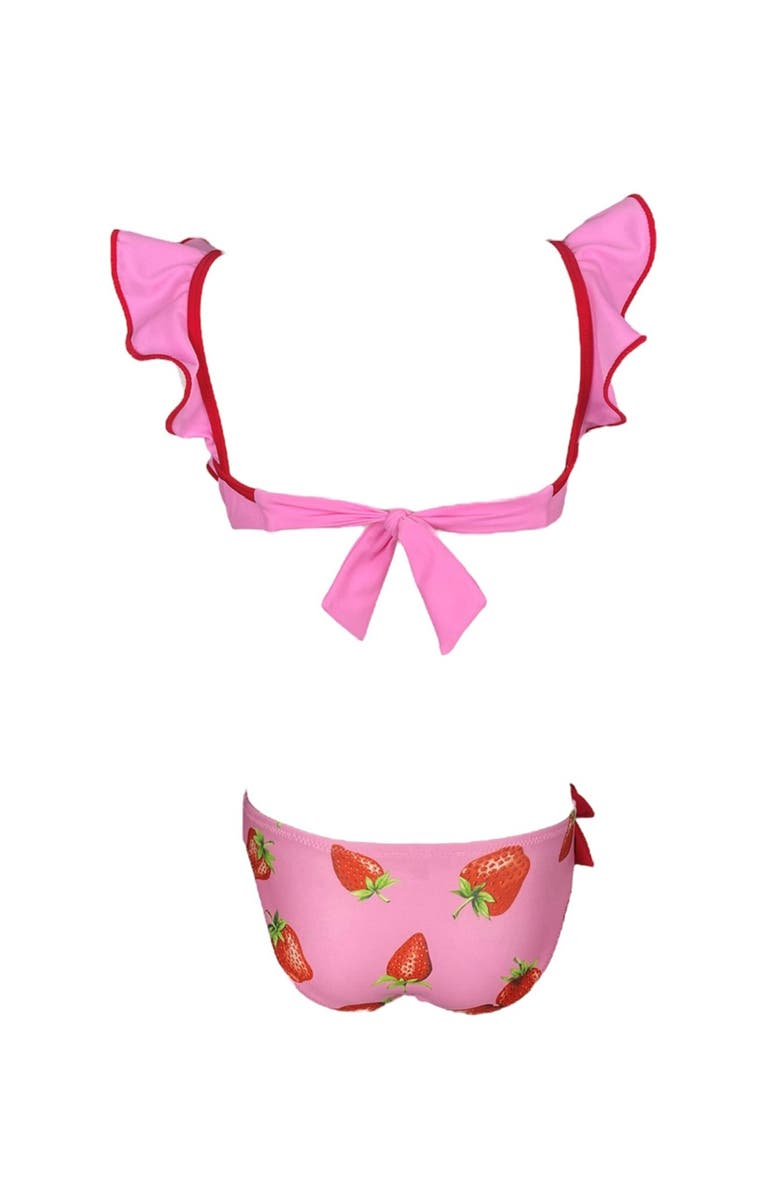 NESSI BYRD Kids' Ruffle Hand-Crochet 3D Strawberry Detail Two-Piece Swimsuit, Alternate, color, Pink