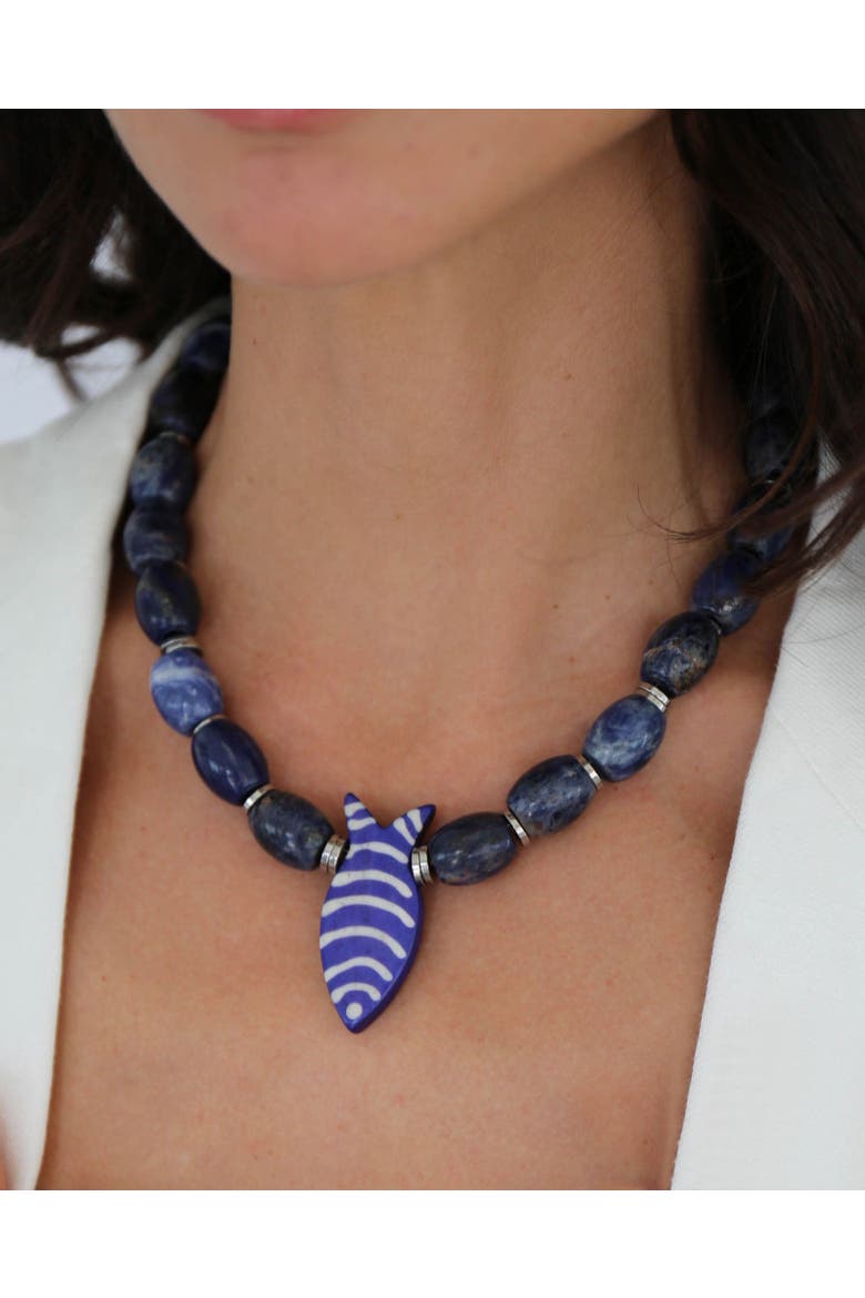 Poseidon Beaded Necklace, Alternate, color, Navy