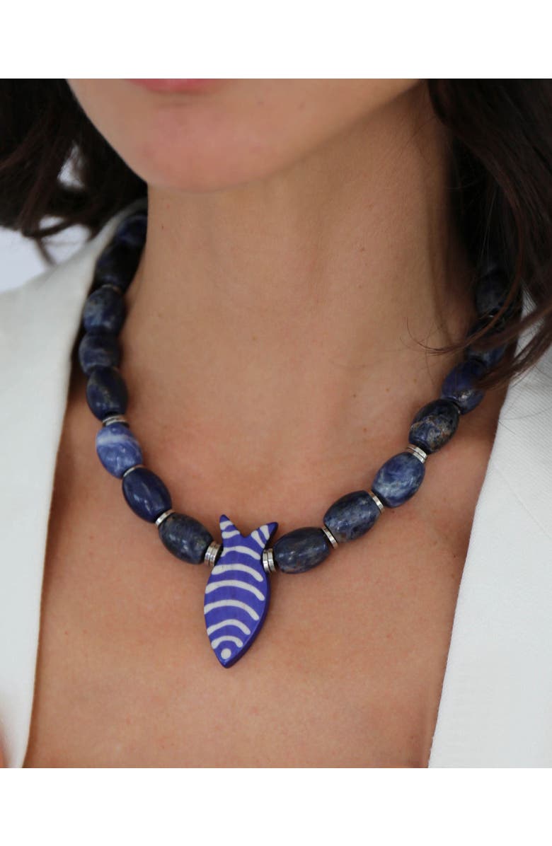 By Lilla Poseidon Beaded Necklace, Alternate, color, Navy