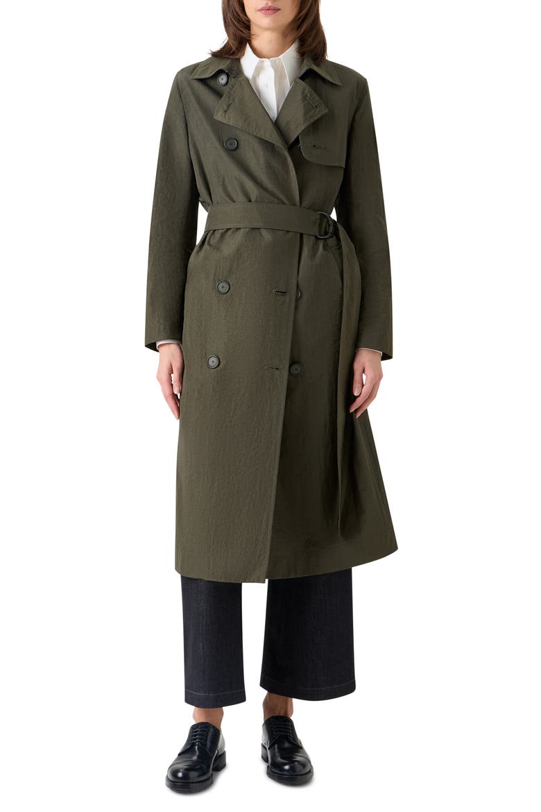 Crinkled Parachute Taffeta Trench Coat, Main, color, OLIVE