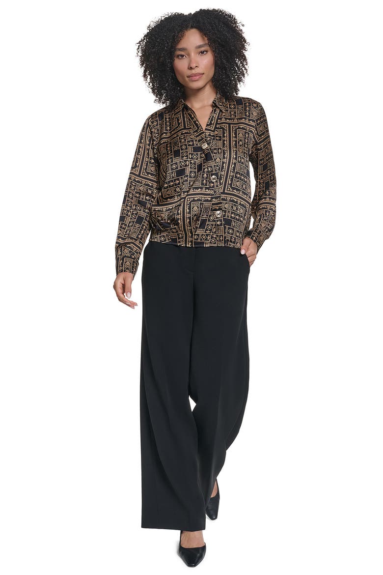 Print Surplice Shirt, Alternate, color, BLACK/ GOLD