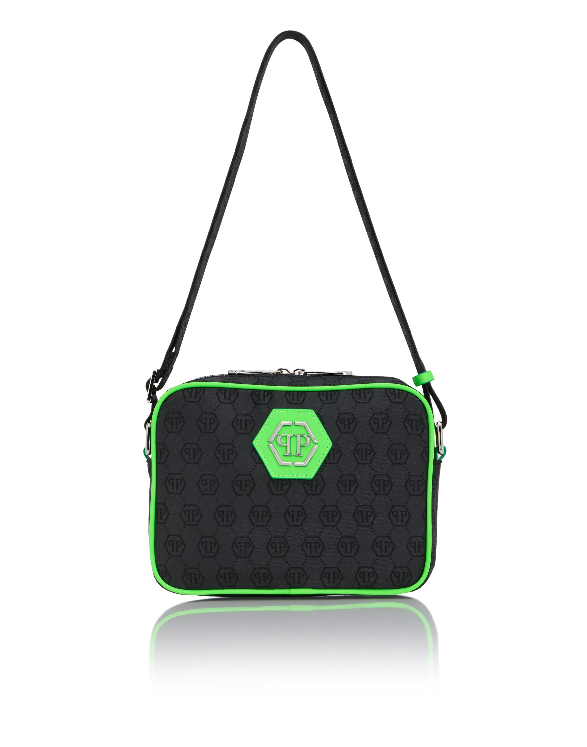 PHILIPP PLEIN Belt Bag Jacquard Monogram Men, Main, color, Black+Greenfluo