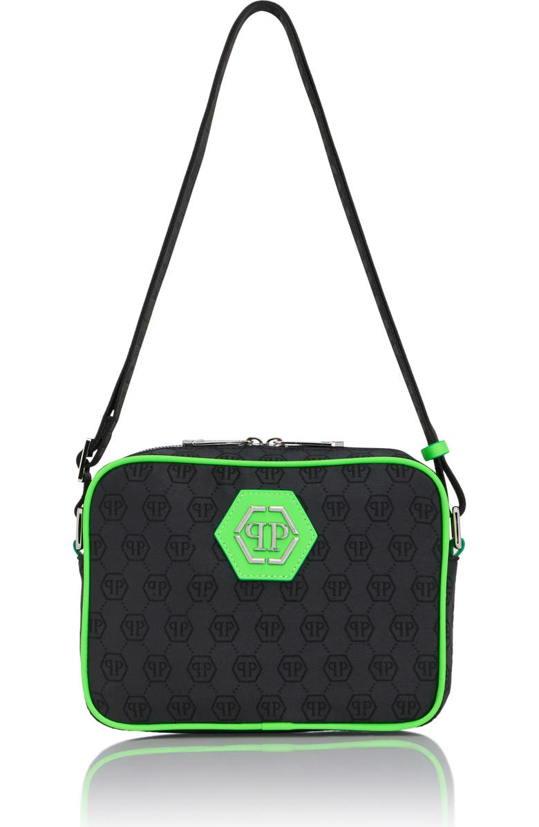 PHILIPP PLEIN Belt Bag Jacquard Monogram Men, Main, color, Black+Greenfluo