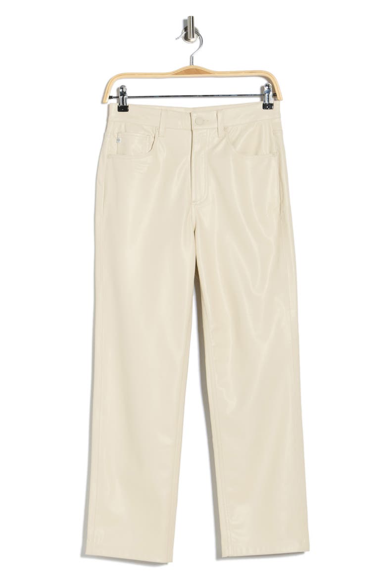 High Waist Crop Straight Leg Faux Leather Pants, Alternate, color, IVORY DUST