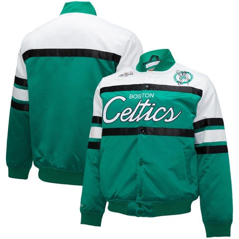Men's Mitchell & Ness Kelly Green/White Boston Celtics Big & Tall Heavyweight Full-Snap Satin Jacket