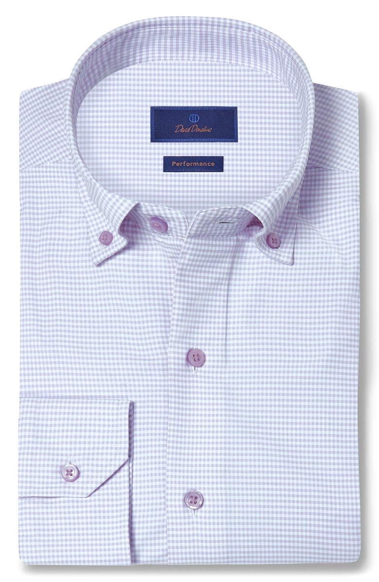 David Donahue Performance Gingham Sport Shirt, Main, color, Lilac/ White