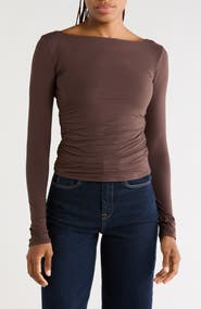 Leith Boat Neck Long Sleeve Ruched Top