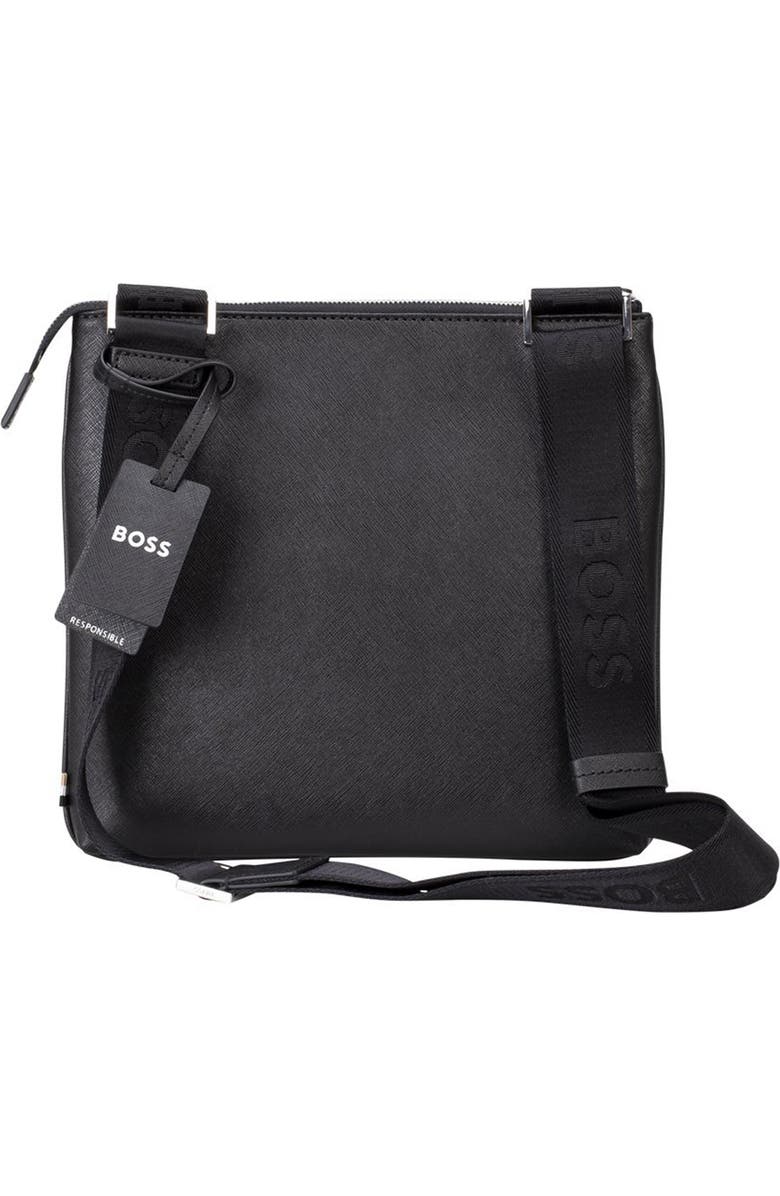 BOSS Large Zair Bonded Leather Messenger Bag, Alternate, color, Black