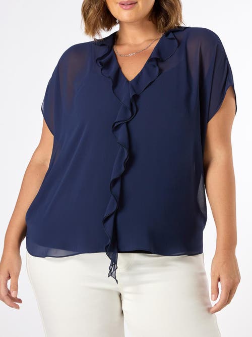 Live Unlimited Chiffon Ruffle Short Sleeve Blouse In Blue