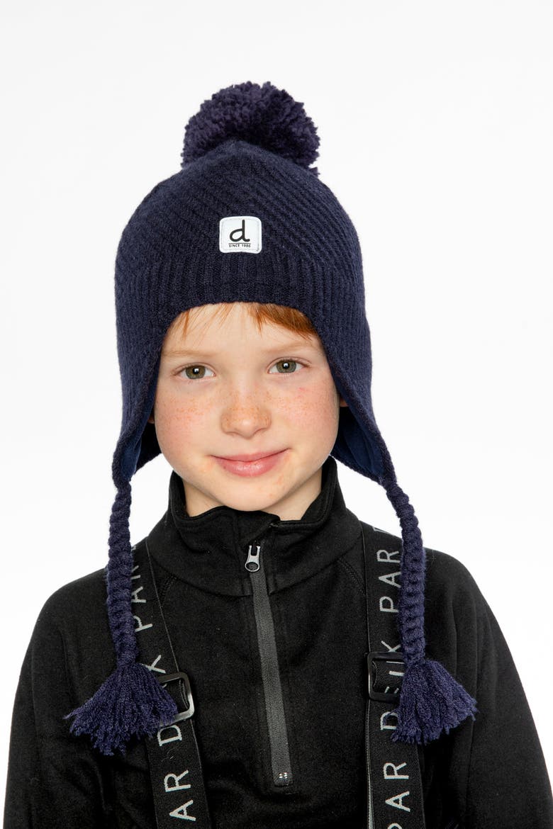 Winter Peruvian Fleece-Lined Pompom Knit Hat, Alternate, color, Navy Blue