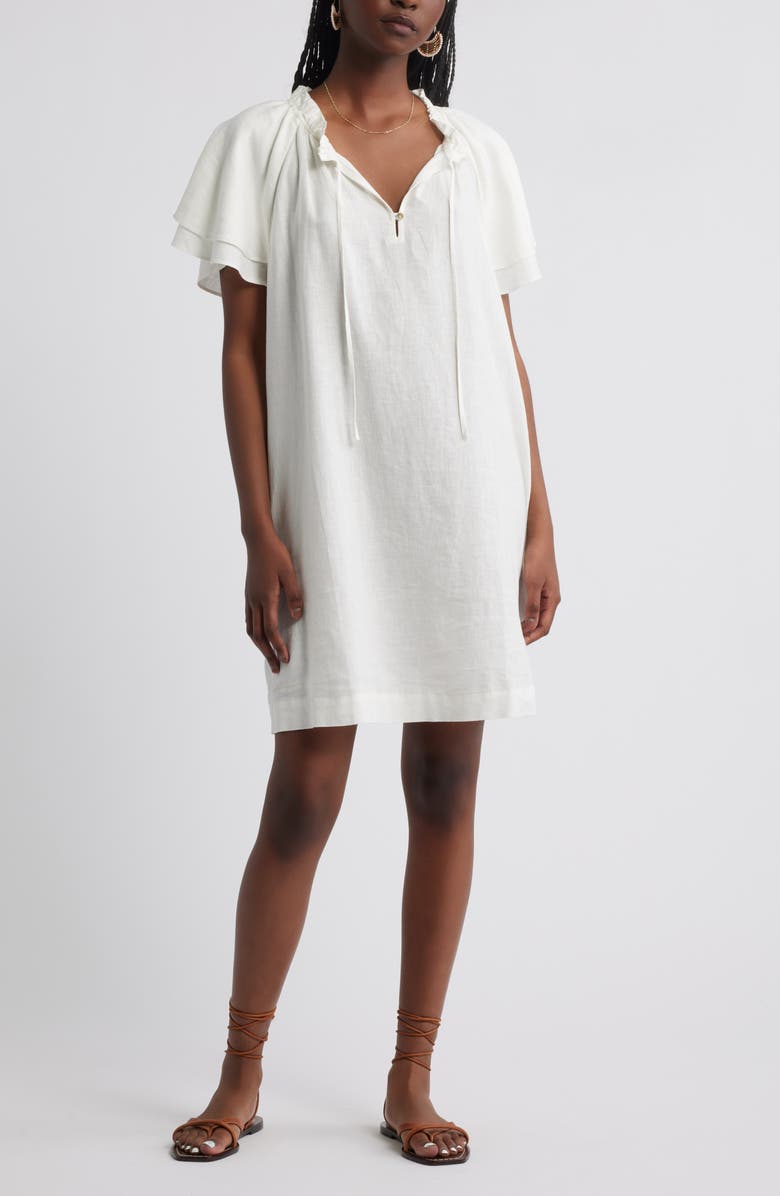 Treasure & Bond Flutter Sleeve Linen Blend Shift Minidress, Main, color, Ivory Dove