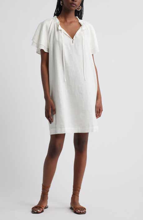 Treasure & Bond Flutter Sleeve Linen Blend Shift Minidress