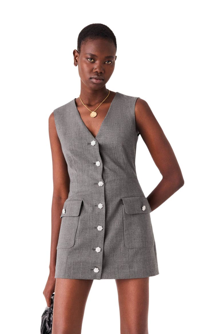 Jewel button tailored jumpsuit, Alternate, color, Grey