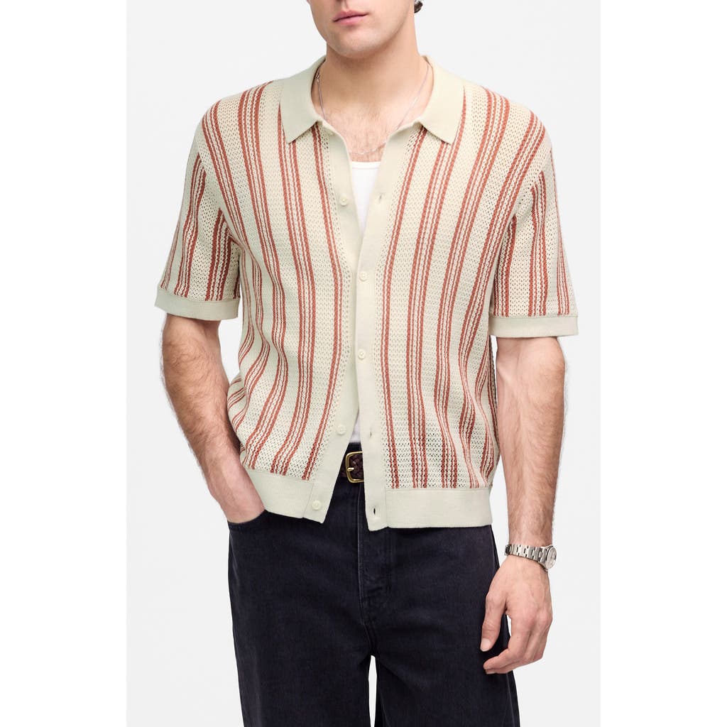 Madewell Open-stitch Button-up Sweater Polo In Nude
