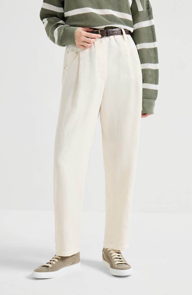 Brunello Cucinelli Fluid twill baggy trousers, Alternate, color, Ivory
