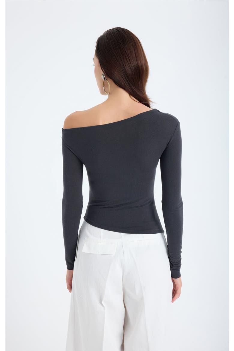 Aura One Shoulder Draped Top, Alternate, color, Grey