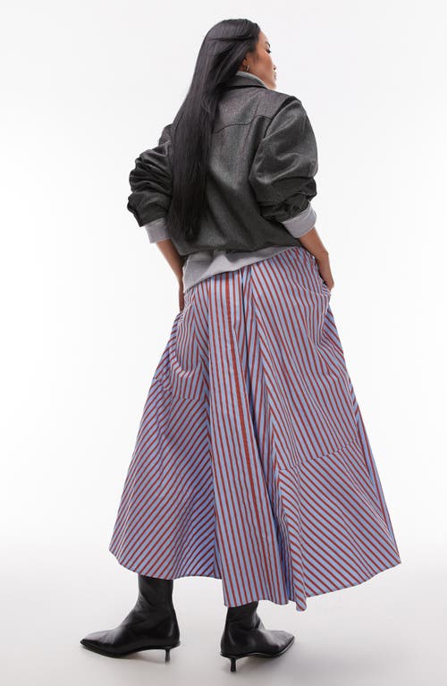 Topshop Multidirectional Stripe Full Maxi Skirt In Light Blue Multi