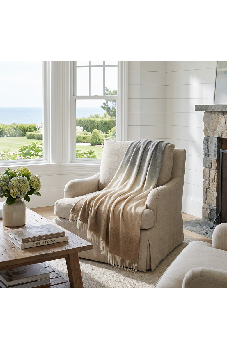 Prince of Scots Whisper Ombre Merino Wool Throw, Alternate, color, Fog