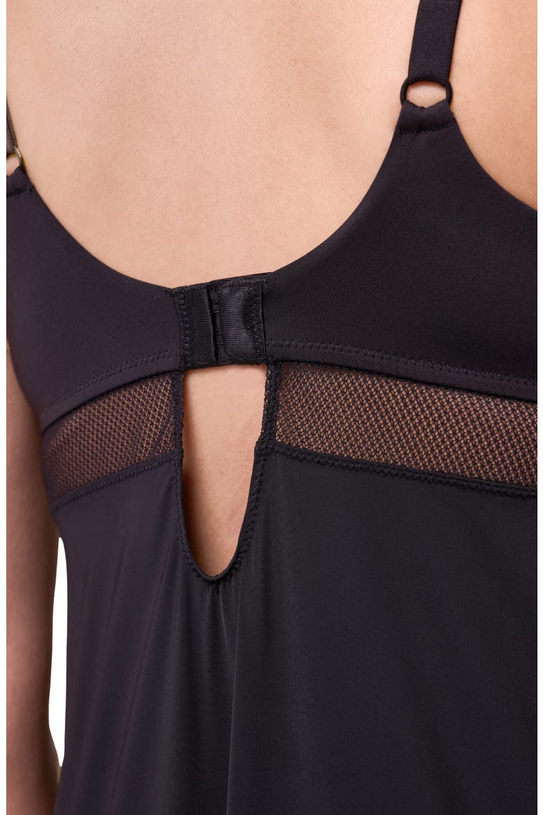 Mysa Sheer Mesh Inset Chemise, Alternate, color, BLACK