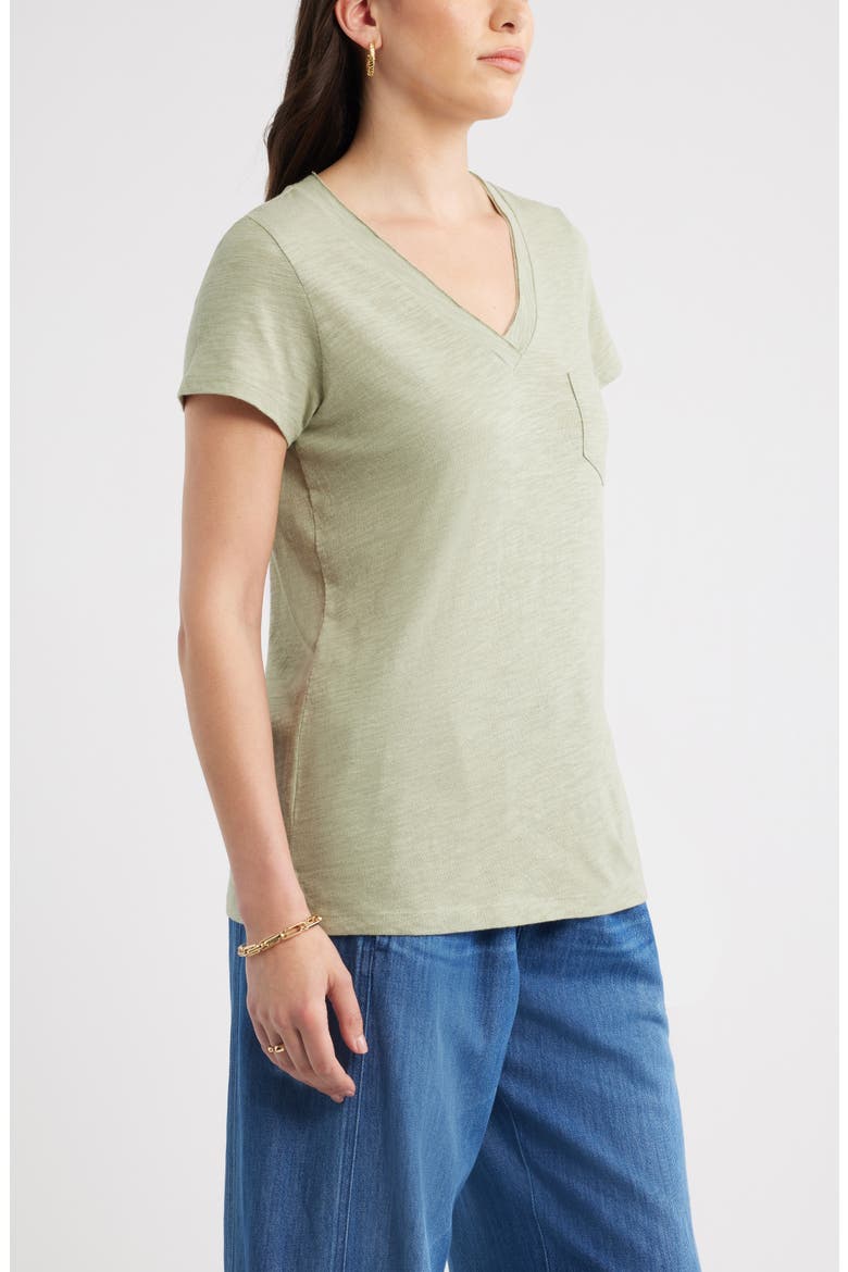 Cotton & Modal V-Neck T-Shirt, Alternate, color, GREEN CLAY