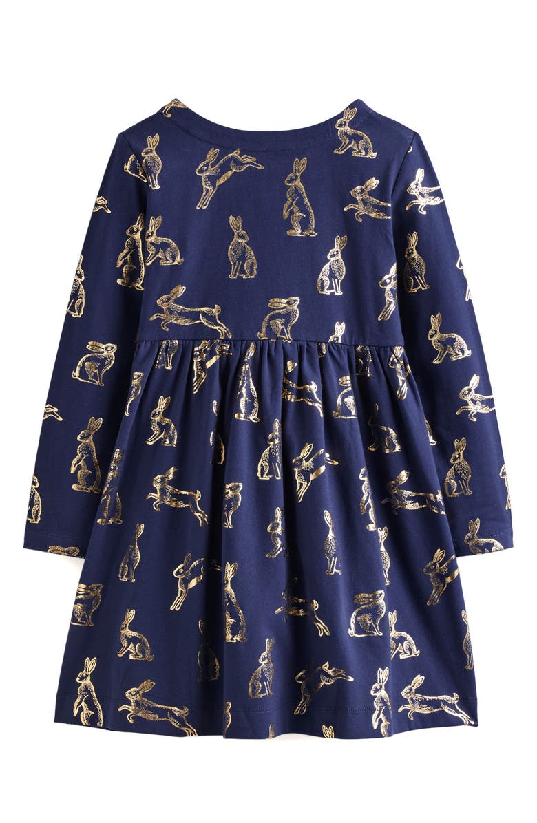 Mini Boden Kids' Bunny Print Long Sleeve Cotton Jersey Dress, Alternate, color, 