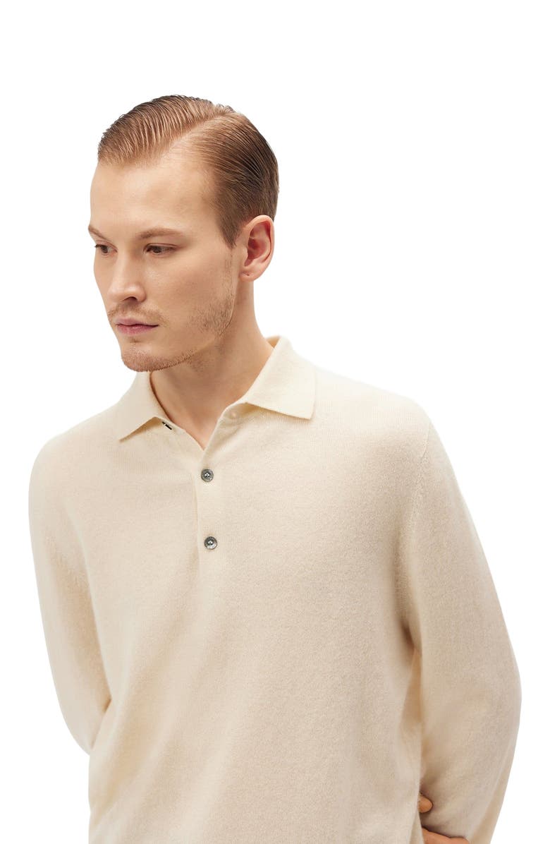 GOBI Mongolian Cashmere Essential Cashmere Polo Sweater, Alternate, color, Off White